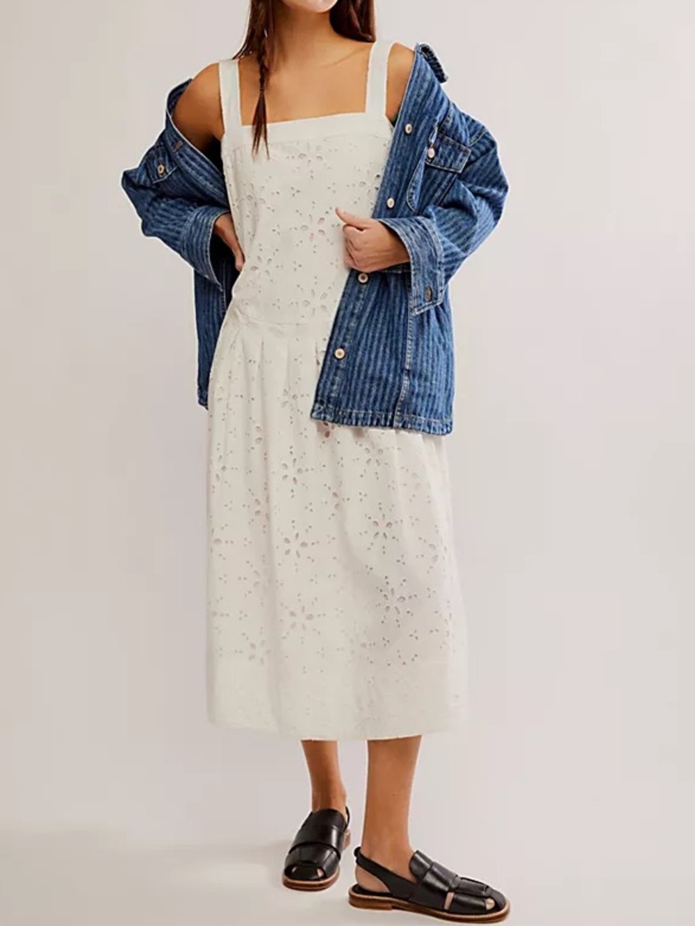 Free People primavera Sleeveless White Floral Eyelet Midi Dress